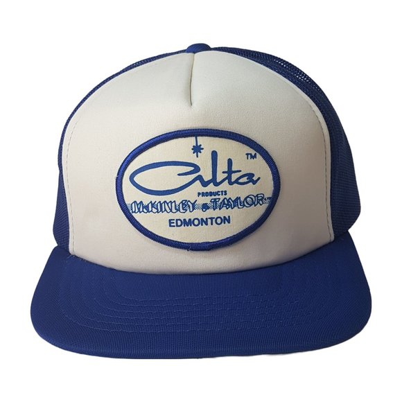 Vintage 80s MckINLEY & Taylor Hat Snapback Trucker Hat Classic Cap Blue Edmonton - Picture 1 of 15